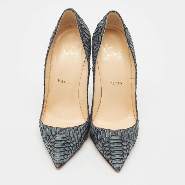 Pre Owned Christian Louboutin Blue Python Leather So Kate Pointed Toe Pumps Size 36.5 