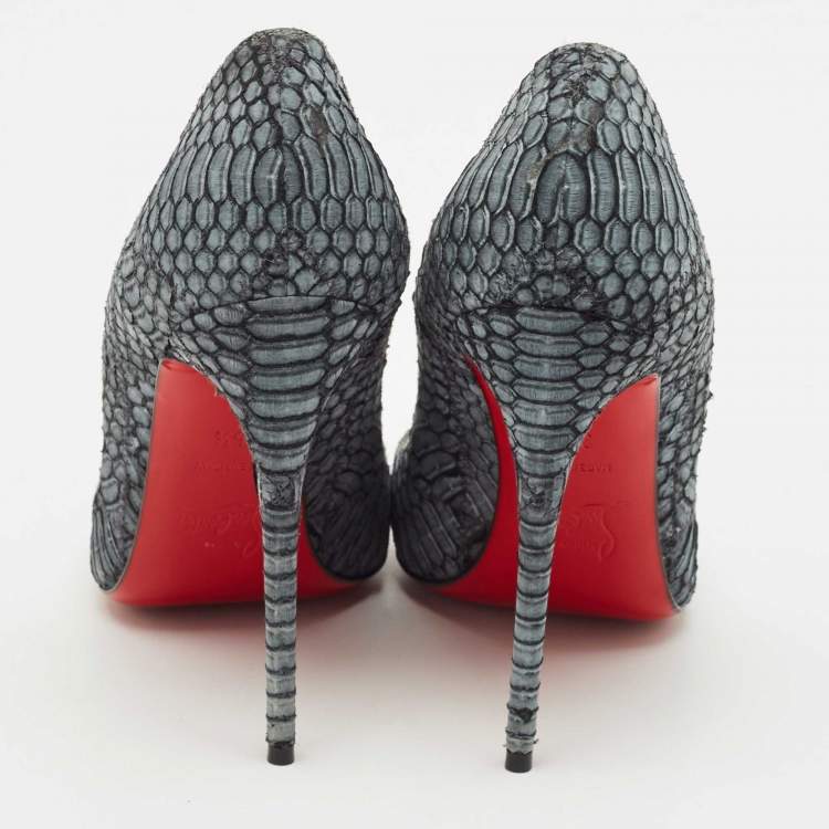 Pre Owned Christian Louboutin Blue Python Leather So Kate Pointed Toe Pumps Size 36.5 