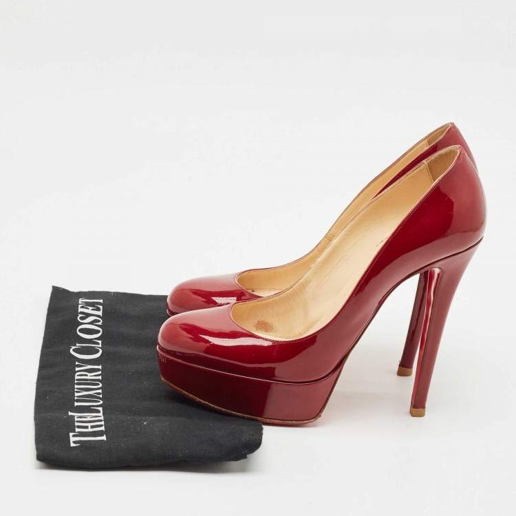Pre Owned Christian Louboutin Burgundy Patent Leather Bianca Platform Pumps Size 37