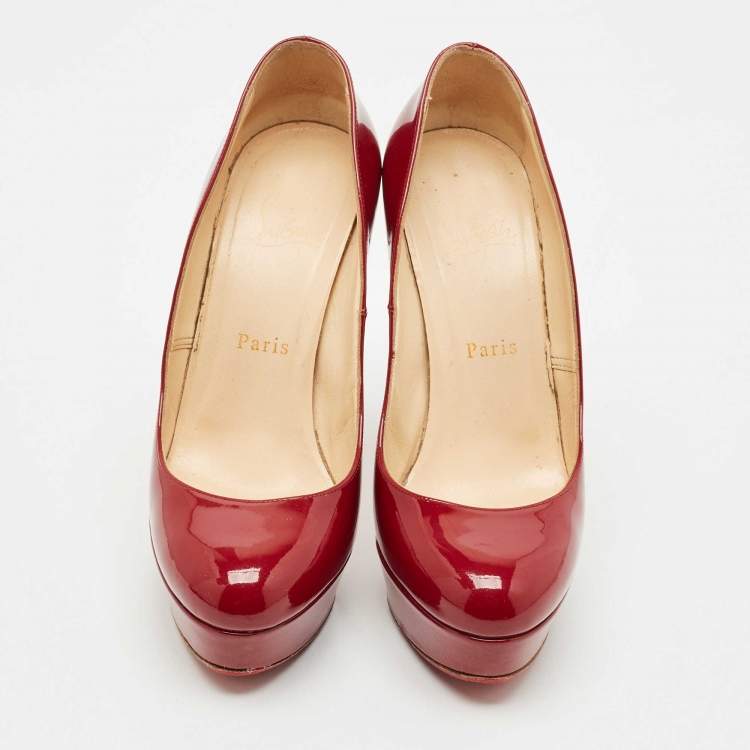 Pre Owned Christian Louboutin Burgundy Patent Leather Bianca Platform Pumps Size 37