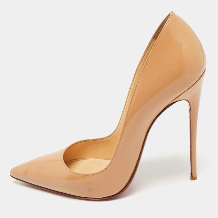 Pre Owned Christian Louboutin Beige Patent Leather So Kate Pumps Size 38.5