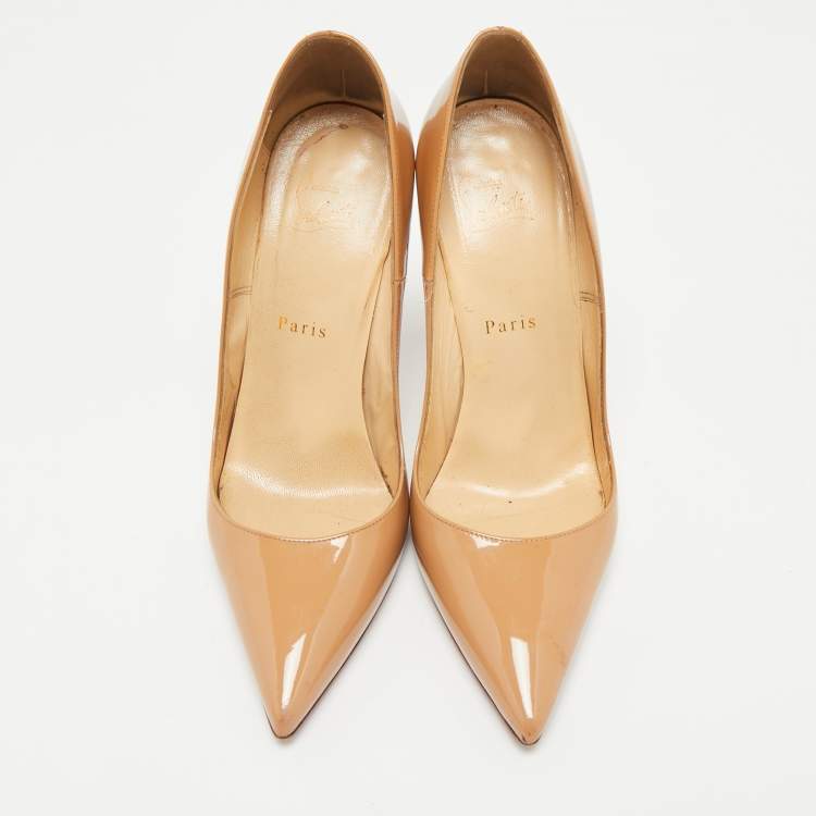 Pre Owned Christian Louboutin Beige Patent Leather So Kate Pumps Size 38.5