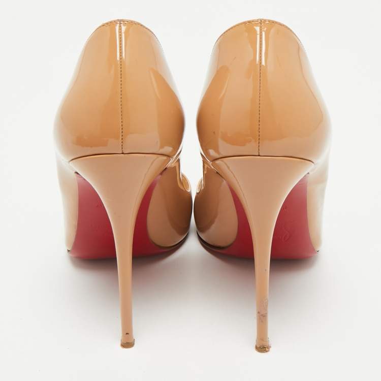 Pre Owned Christian Louboutin Beige Patent Leather So Kate Pumps Size 38.5