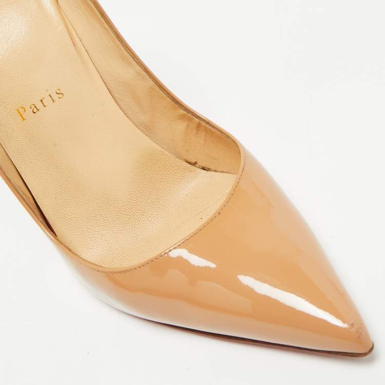 Pre Owned Christian Louboutin Beige Patent Leather So Kate Pumps Size 38.5