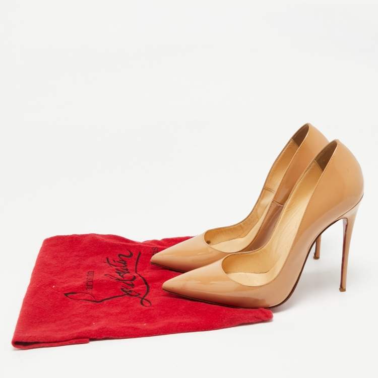 Pre Owned Christian Louboutin Beige Patent Leather So Kate Pumps Size 38.5