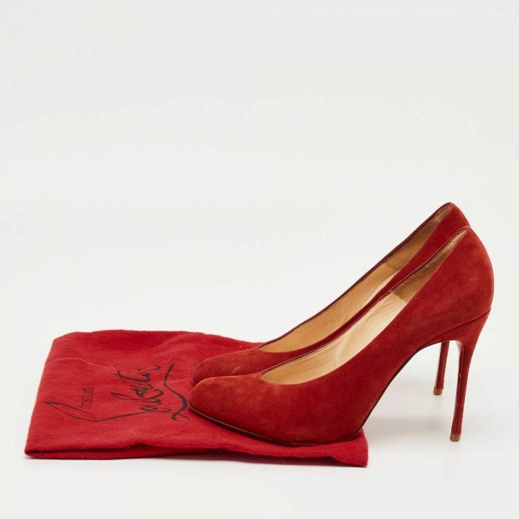 Pre Owned Christian Louboutin Red Suede Simple Pumps Size 37.5