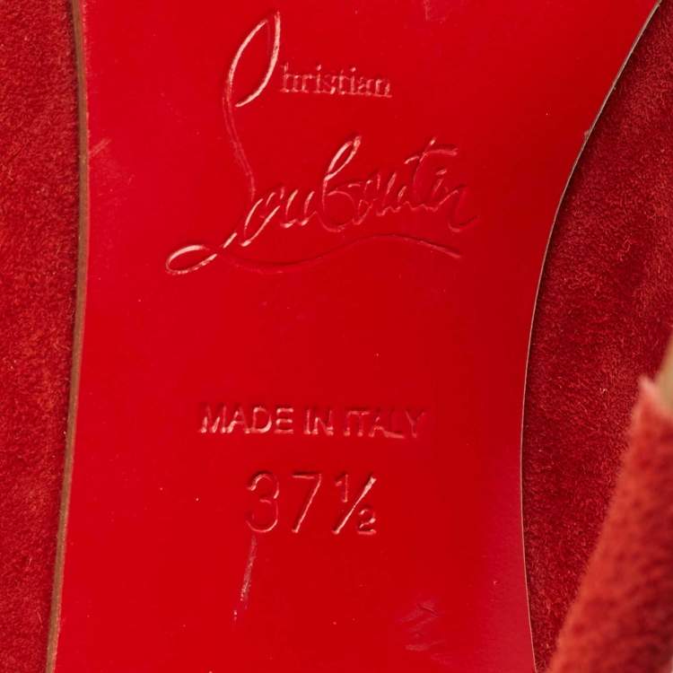 Pre Owned Christian Louboutin Red Suede Simple Pumps Size 37.5