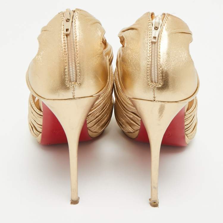 Pre Owned Christian Louboutin Metallic Gold Leather Stiletto Kashou Nappa Sandals Size 38