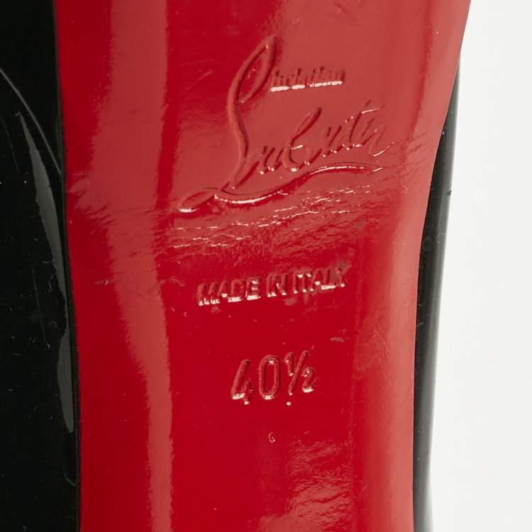 Pre Owned Christian Louboutin Black Patent Leather Lady Peep Toe Platform Pumps Size 40.5
