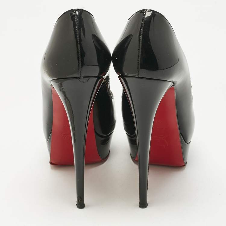 Pre Owned Christian Louboutin Black Patent Leather Lady Peep Toe Platform Pumps Size 40.5