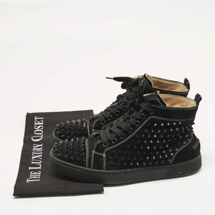 Pre Owned Christian Louboutin Black Suede Lou Spikes Sneakers Size 39.5