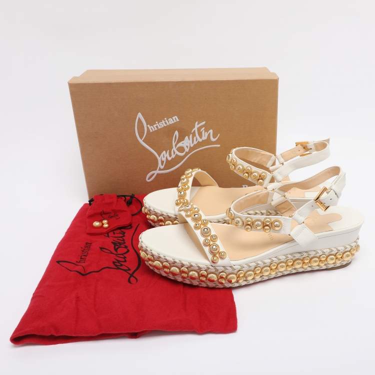 Pre Owned Christian Louboutin White Leather Lady Rondaclou Wedge Platform Sandals Size 42