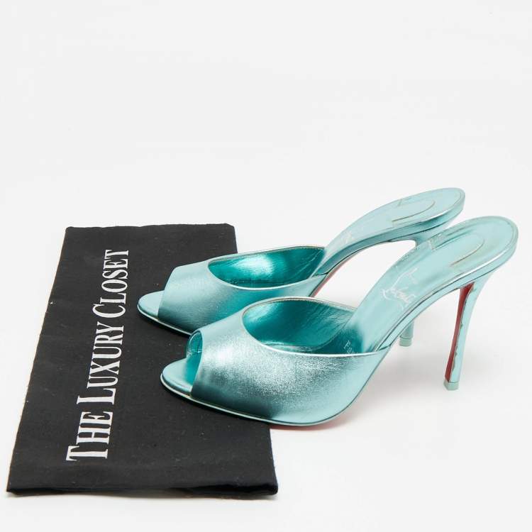 Pre Owned Christian Louboutin Metallic Blue Leather Me Dolly Mules Size 38