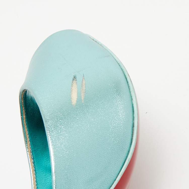 Pre Owned Christian Louboutin Metallic Blue Leather Me Dolly Mules Size 38