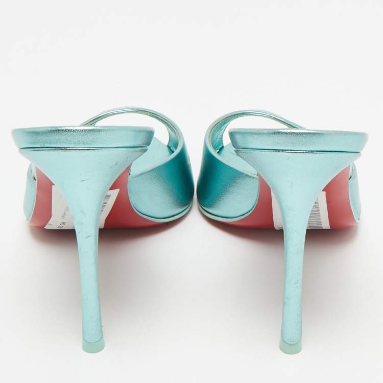 Pre Owned Christian Louboutin Metallic Blue Leather Me Dolly Mules Size 38