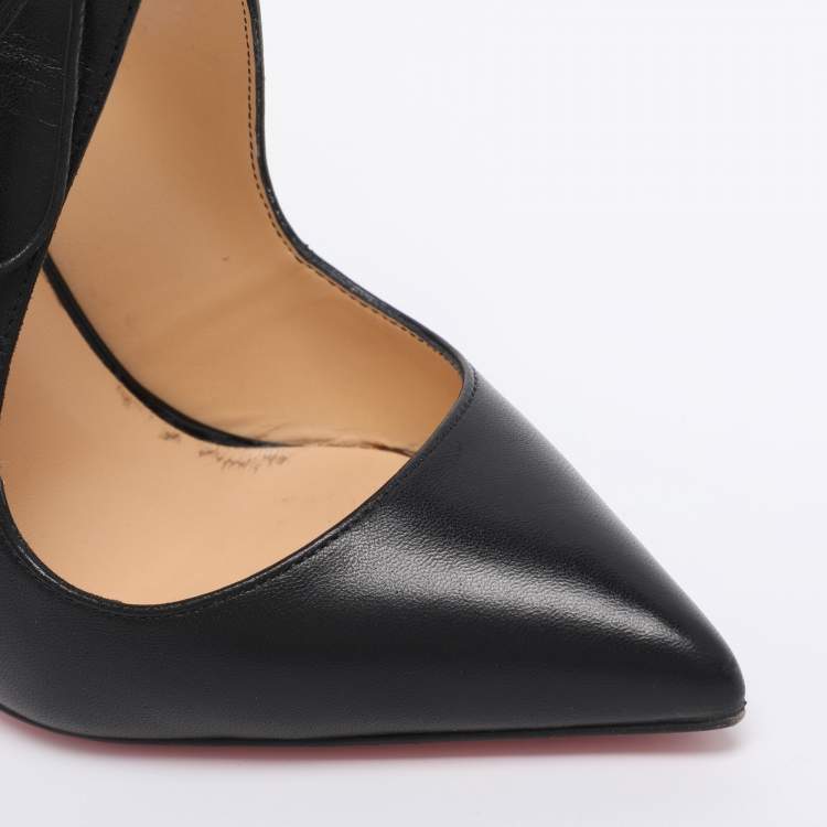 Pre Owned Christian Louboutin Black Leather and Suede Cut-Out Pointed Toe Pumps Size 38.5