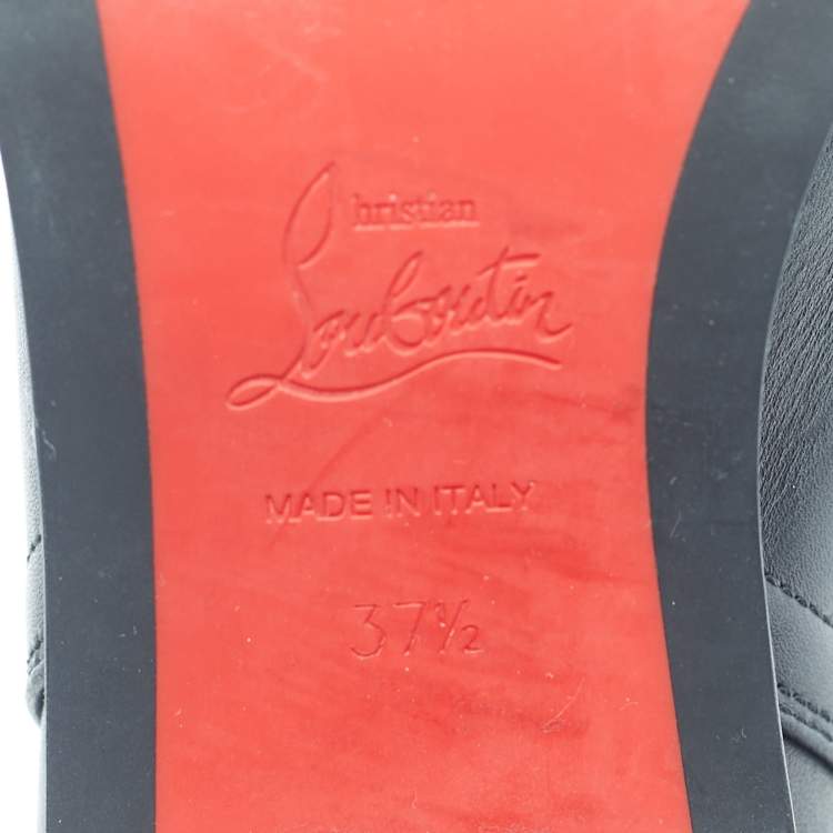 Pre Owned Christian Louboutin Black Leather  Block Heel Ankle Length Boots Size 37.5