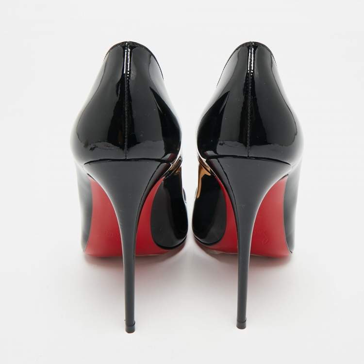 Pre Owned Christian Louboutin Black Patent Leather  So Kate Pumps Size 39.5