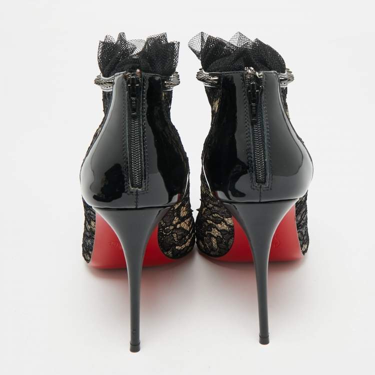 Pre Owned Christian Louboutin Multicolor Mesh and Lace Juliettra Ankle Boots Size 37