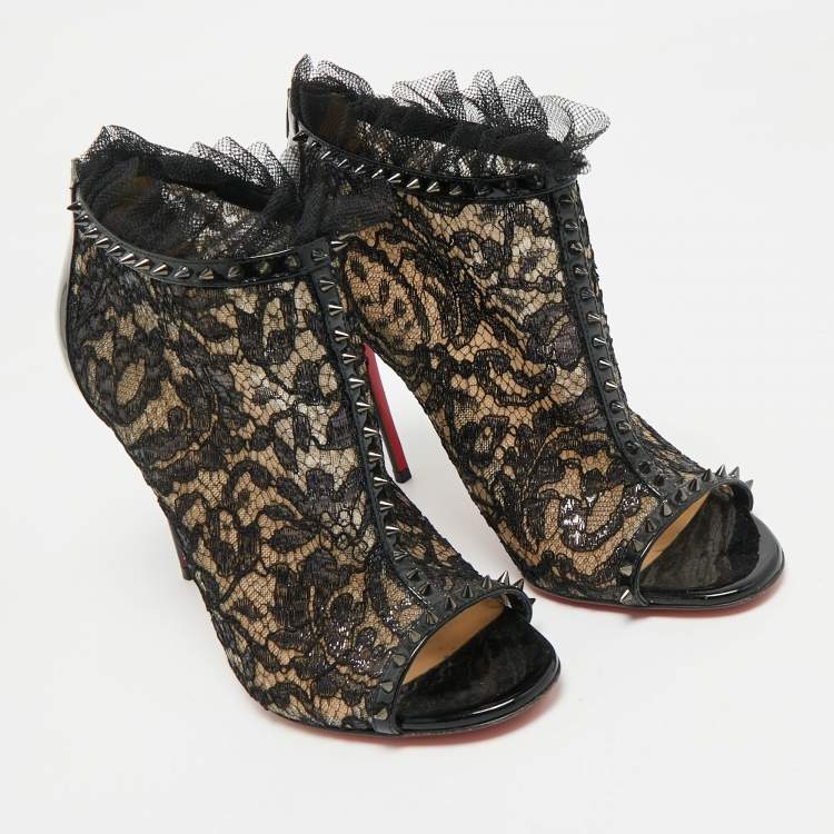 Pre Owned Christian Louboutin Multicolor Mesh and Lace Juliettra Ankle Boots Size 37