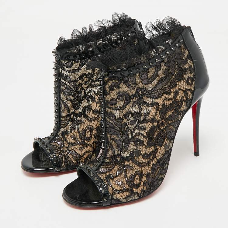 Pre Owned Christian Louboutin Multicolor Mesh and Lace Juliettra Ankle Boots Size 37