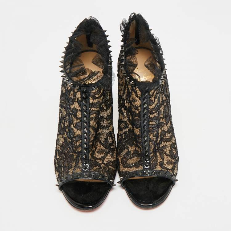 Pre Owned Christian Louboutin Multicolor Mesh and Lace Juliettra Ankle Boots Size 37