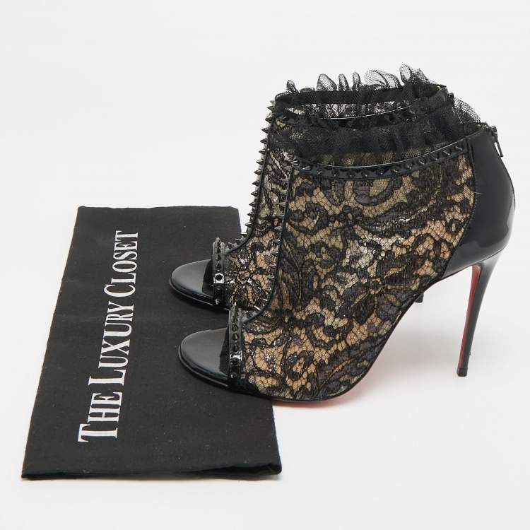 Pre Owned Christian Louboutin Multicolor Mesh and Lace Juliettra Ankle Boots Size 37