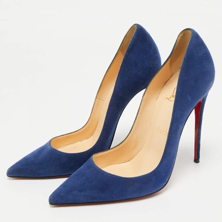 Pre Owned Christian Louboutin Blue Suede So Kate Pumps Size 38