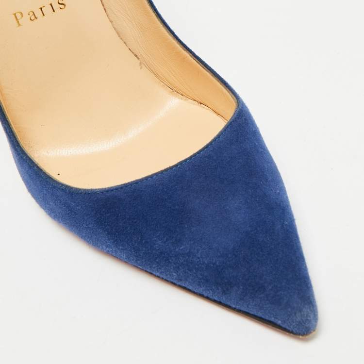 Pre Owned Christian Louboutin Blue Suede So Kate Pumps Size 38