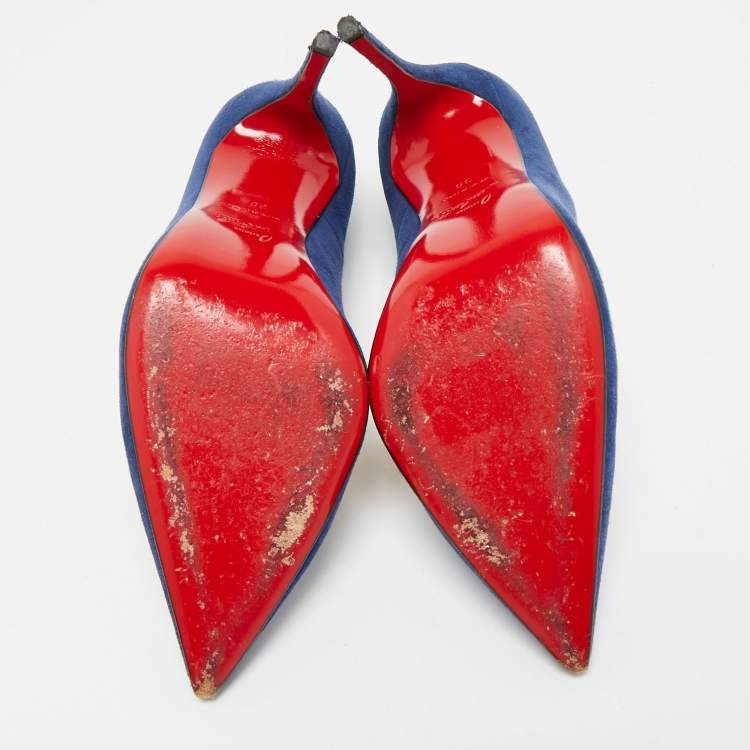 Pre Owned Christian Louboutin Blue Suede So Kate Pumps Size 38
