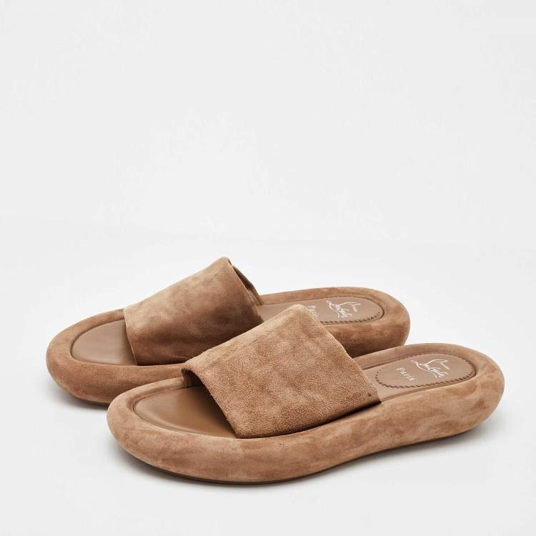 Pre Owned Christian Louboutin Brown Suede Holy Summer Crumble Slide Sandals Size 39.5