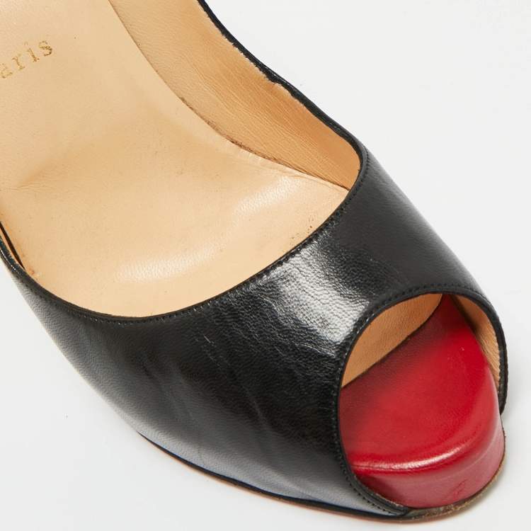 Pre Owned Christian Louboutin Black Leather Very Prive Peep Toe Pumps Size 42