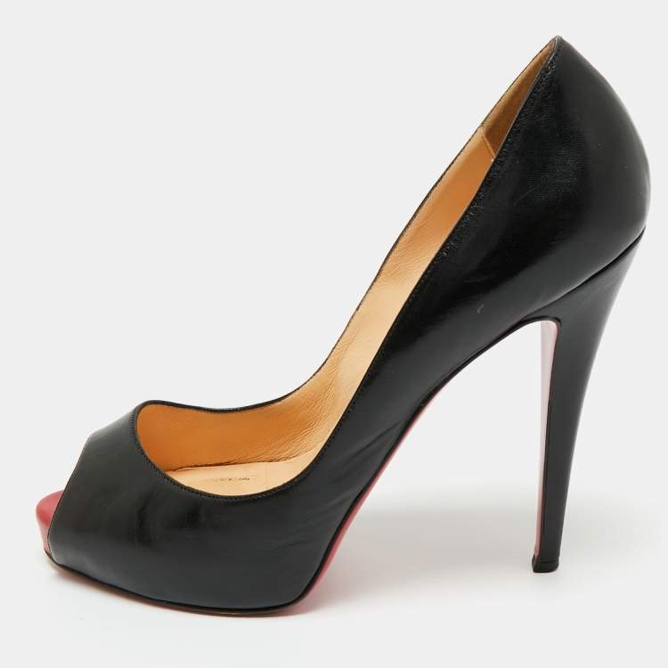 Pre Owned Christian Louboutin Black Leather Very Prive Peep Toe Pumps Size 42