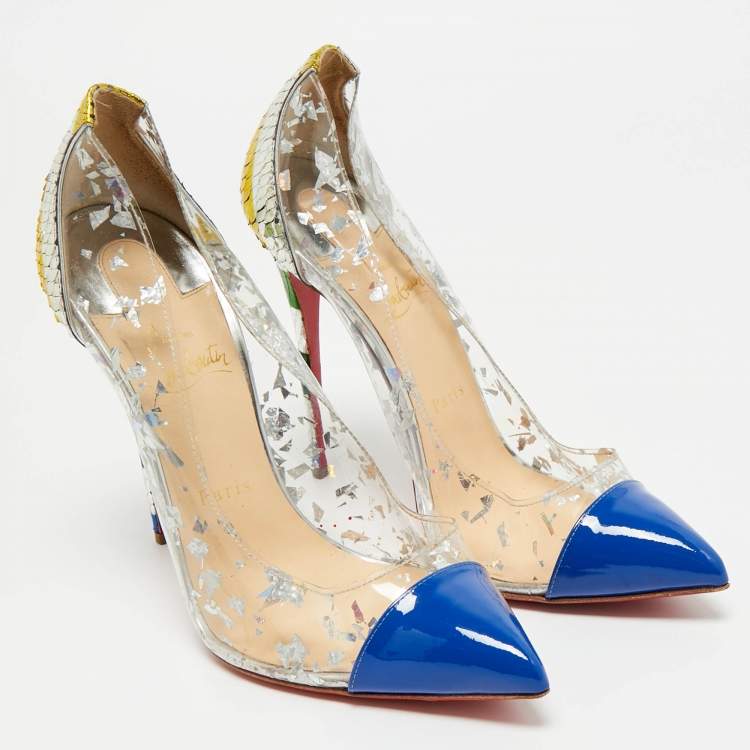 Pre Owned Christian Louboutin Multicolor PVC and Snakeskin Embossed Leather Debout Pumps Size 40