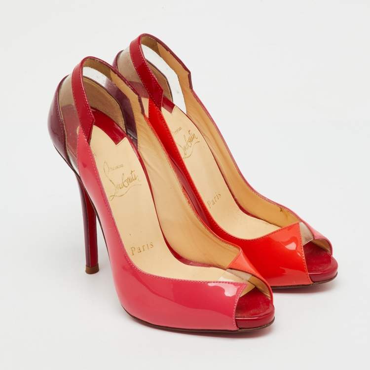 Pre Owned Christian Louboutin Multicolor Patent Leather and PVC Peep Toe Pumps Size 35