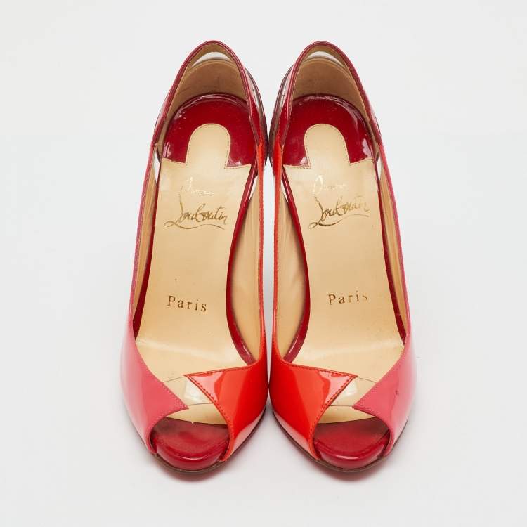 Pre Owned Christian Louboutin Multicolor Patent Leather and PVC Peep Toe Pumps Size 35