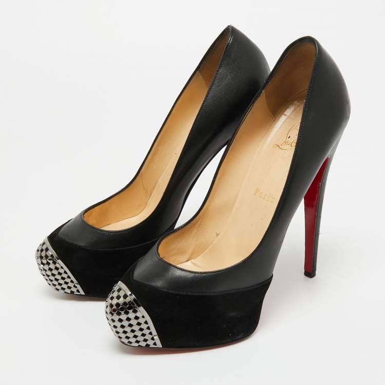 Pre Owned Christian Louboutin Black Leather and Suede Maggie Platform Pumps Size 39