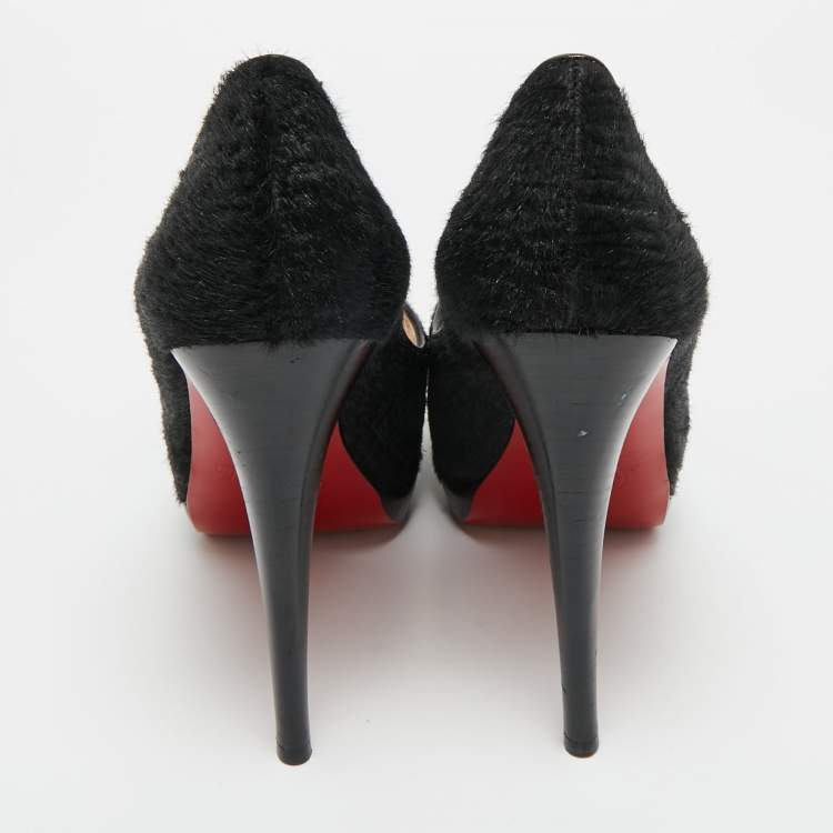 Pre Owned Christian Louboutin Black Calf Hair Palais Royal Platform Pumps Size 39.5