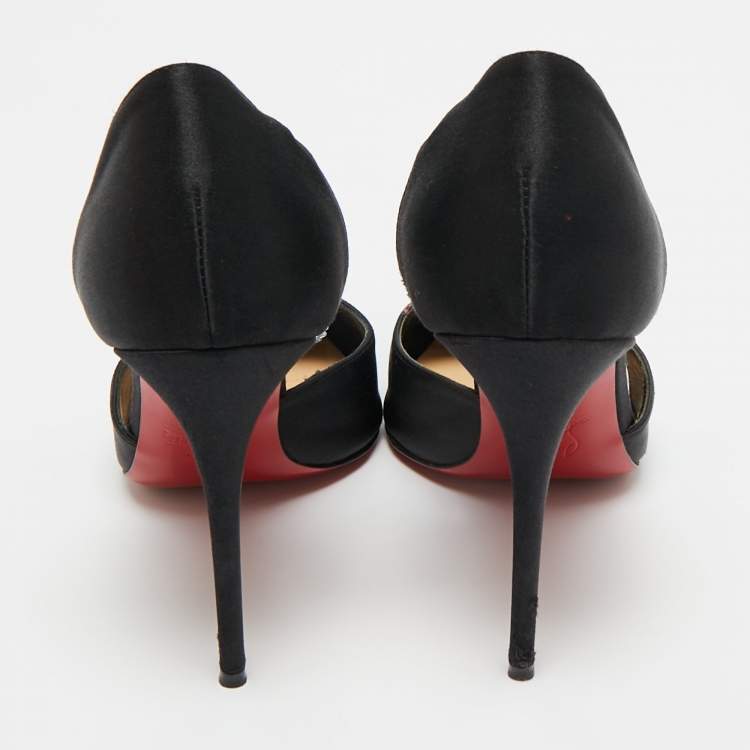 مملوكة مسبقًا Christian Louboutin Black Satin and PVC Krystal Cross Pumps Size 36.5