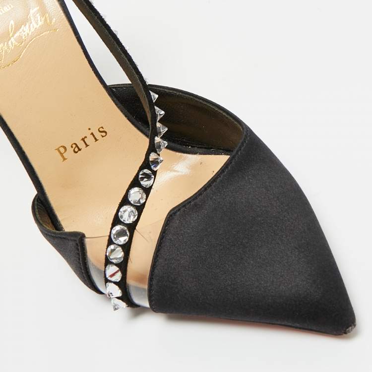 مملوكة مسبقًا Christian Louboutin Black Satin and PVC Krystal Cross Pumps Size 36.5
