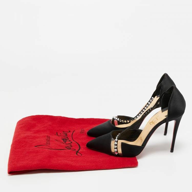 مملوكة مسبقًا Christian Louboutin Black Satin and PVC Krystal Cross Pumps Size 36.5