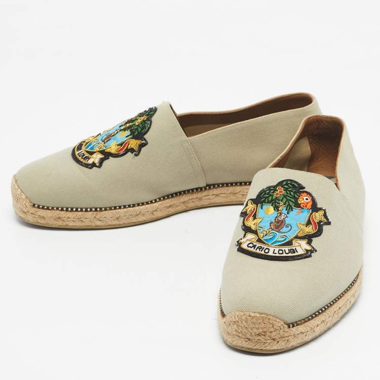 Pre Owned Christian Louboutin Light Green Canvas Cairo Loubi Espadrille Loafers Size 40