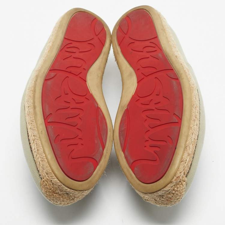 Pre Owned Christian Louboutin Light Green Canvas Cairo Loubi Espadrille Loafers Size 40