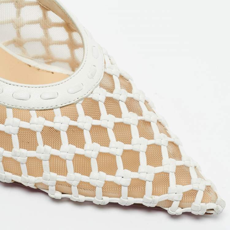 Pre Owned Christian Louboutin White Leather and Mesh Cage & Curry Pumps Size 37.5