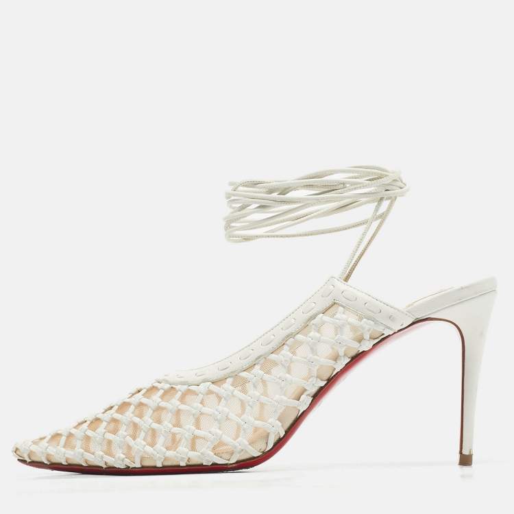 Pre Owned Christian Louboutin White Leather and Mesh Cage & Curry Pumps Size 37.5