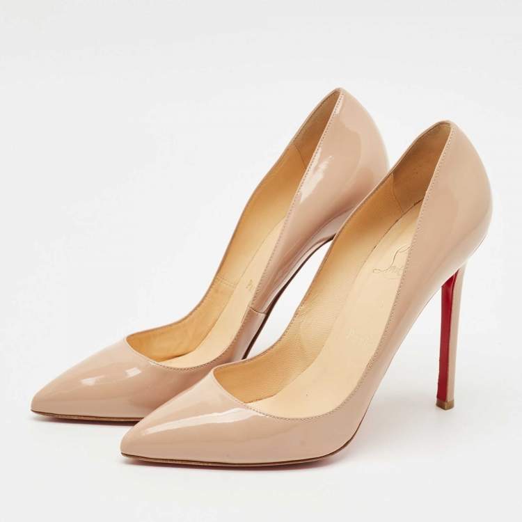 Pre Owned Christian Louboutin Beige Patent Leather So Kate Pumps Size 38.5