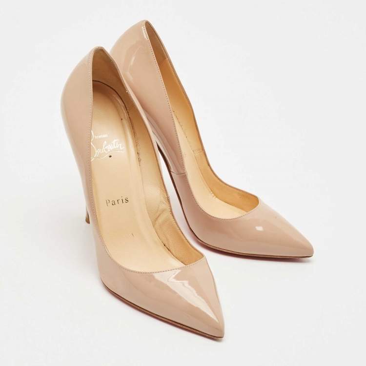 Pre Owned Christian Louboutin Beige Patent Leather So Kate Pumps Size 38.5