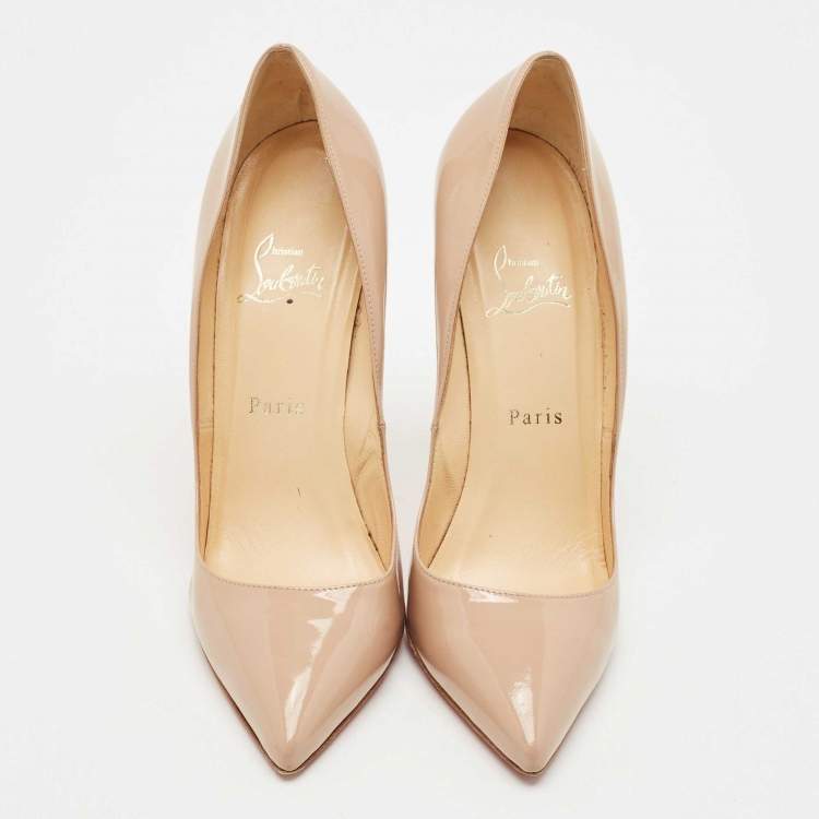 Pre Owned Christian Louboutin Beige Patent Leather So Kate Pumps Size 38.5