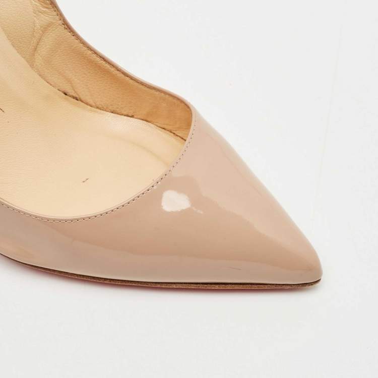 Pre Owned Christian Louboutin Beige Patent Leather So Kate Pumps Size 38.5