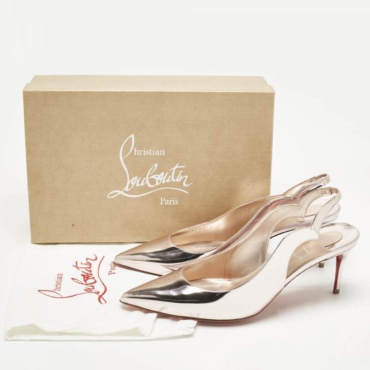 Pre Owned Christian Louboutin Metallic Rose Pink Leather Hot Chick Slingback Pumps Size 39